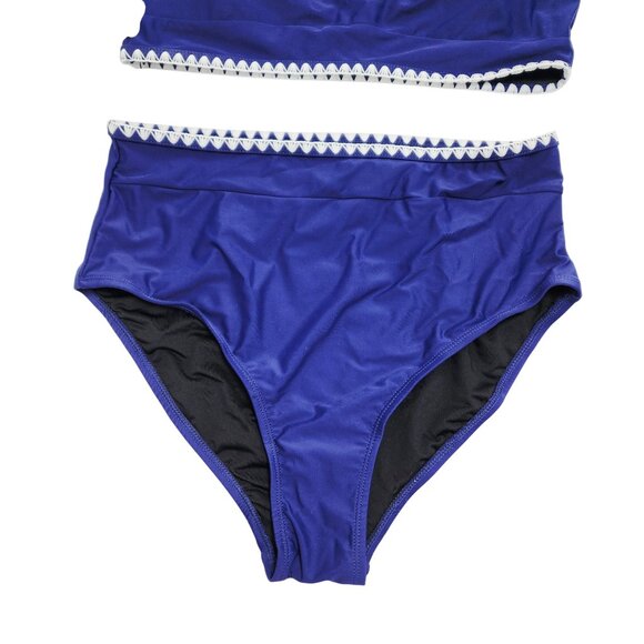 Womens Size Medium Blue & White Two-Piece Swimsuit With Trim Detail - Picture 5 of 5